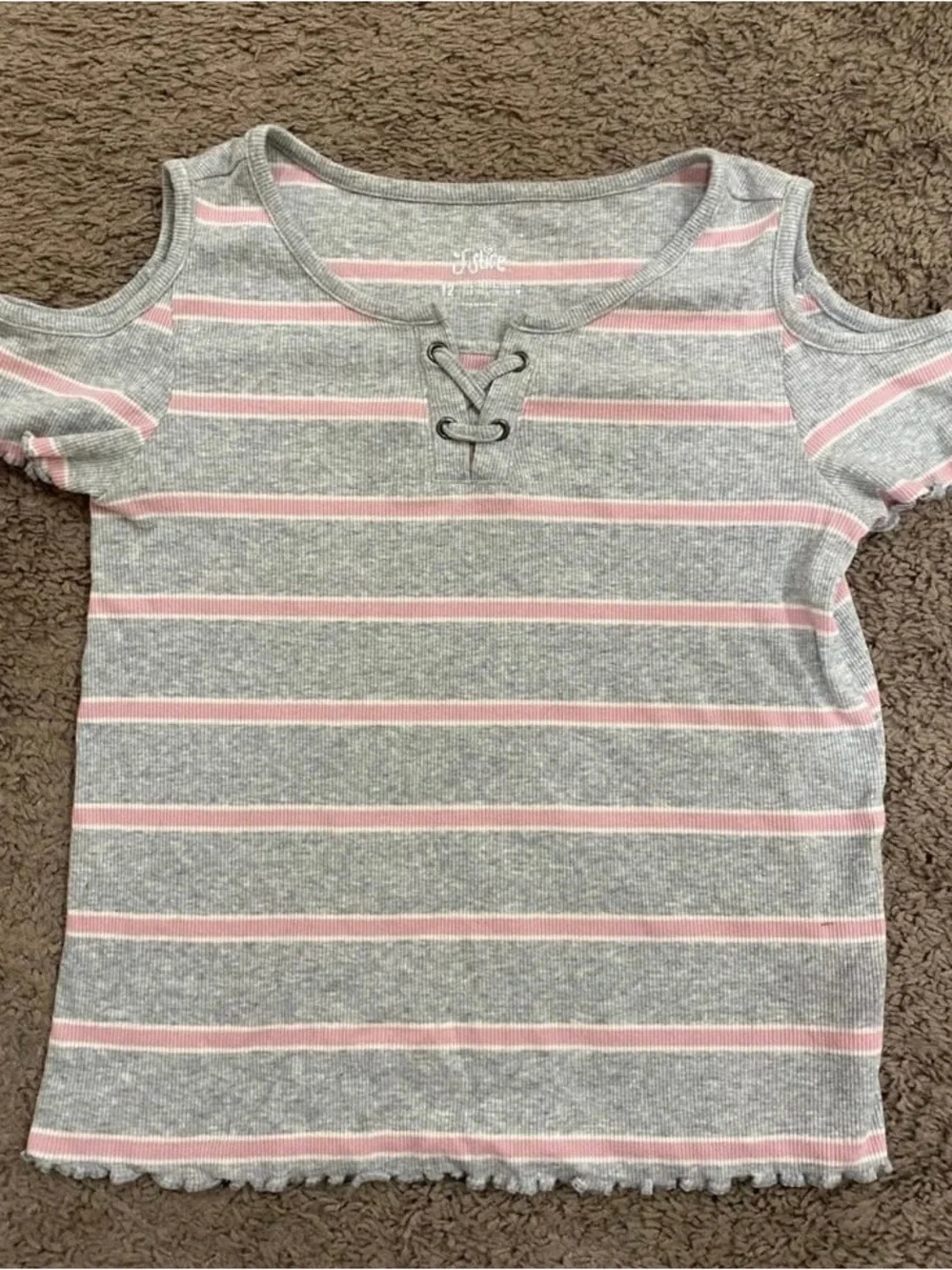 Girls Justice Stripe Shirt size 10/12 pink/grey